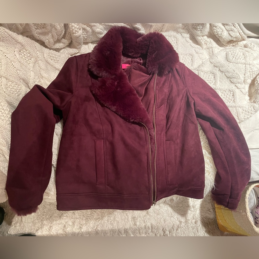 Purple faux fur lined jacket